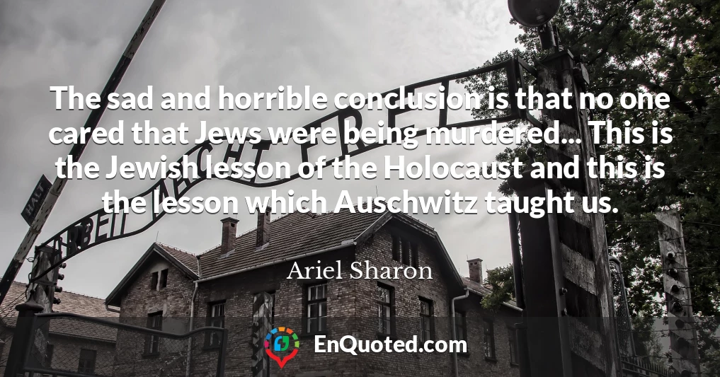 The sad and horrible conclusion is that no one cared that Jews were being murdered... This is the Jewish lesson of the Holocaust and this is the lesson which Auschwitz taught us.