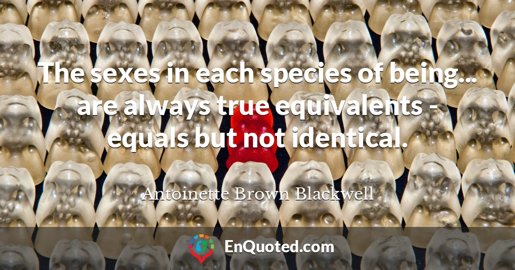 The sexes in each species of being... are always true equivalents - equals but not identical.