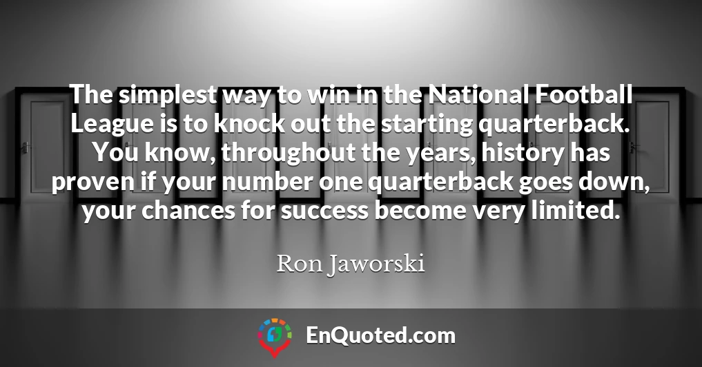 The simplest way to win in the National Football League is to knock out the starting quarterback. You know, throughout the years, history has proven if your number one quarterback goes down, your chances for success become very limited.