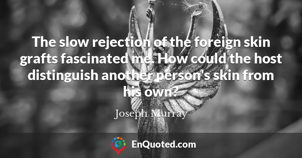 The slow rejection of the foreign skin grafts fascinated me. How could the host distinguish another person's skin from his own?