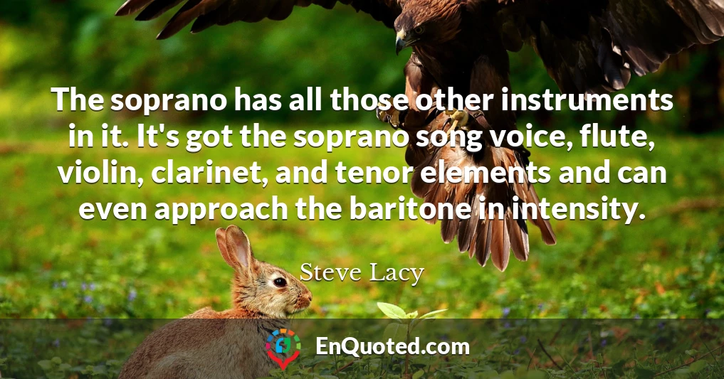 The soprano has all those other instruments in it. It's got the soprano song voice, flute, violin, clarinet, and tenor elements and can even approach the baritone in intensity.