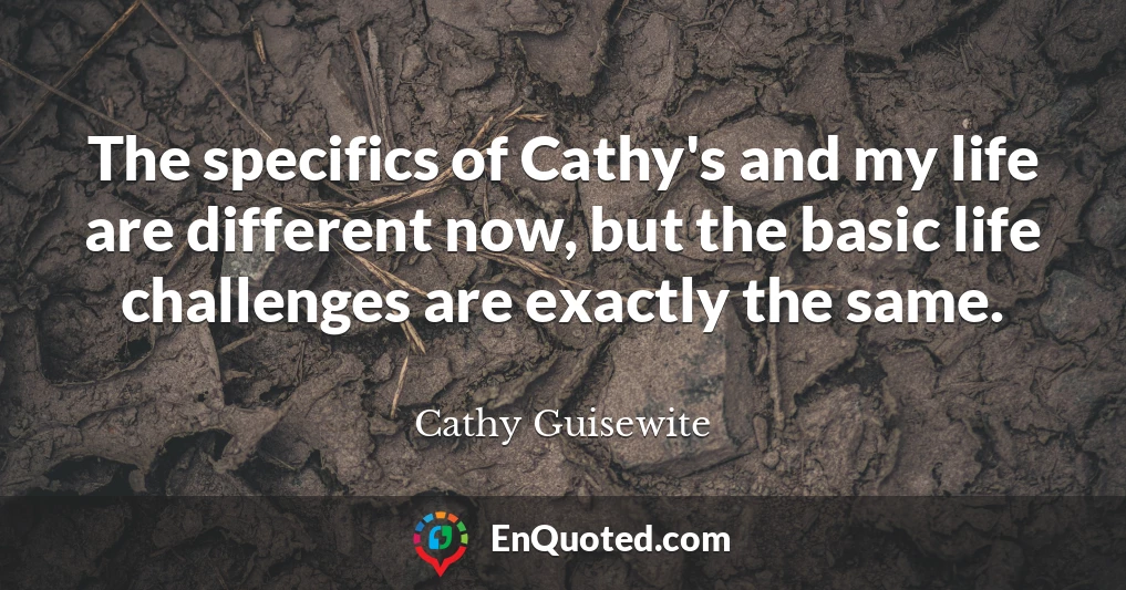 The specifics of Cathy's and my life are different now, but the basic life challenges are exactly the same.