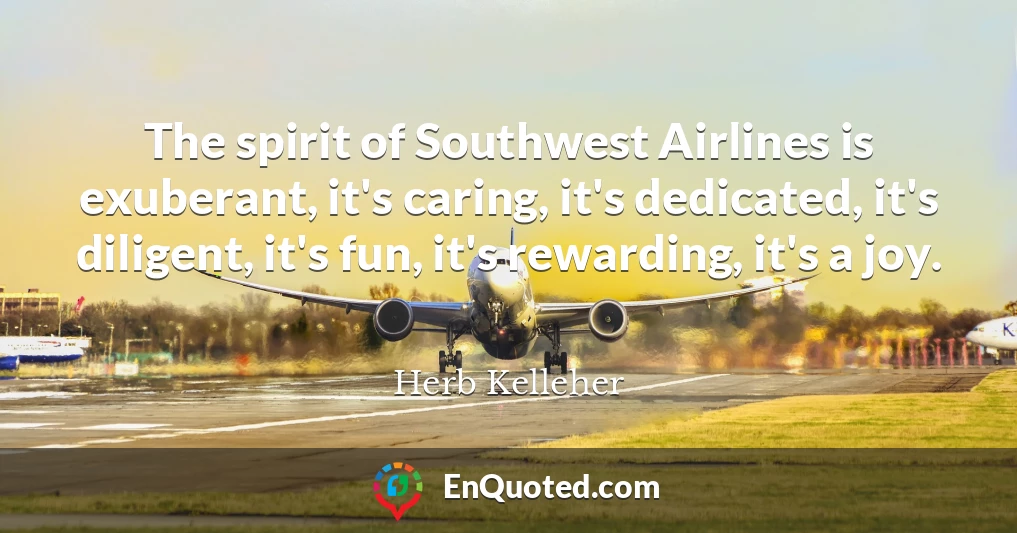 The spirit of Southwest Airlines is exuberant, it's caring, it's dedicated, it's diligent, it's fun, it's rewarding, it's a joy.