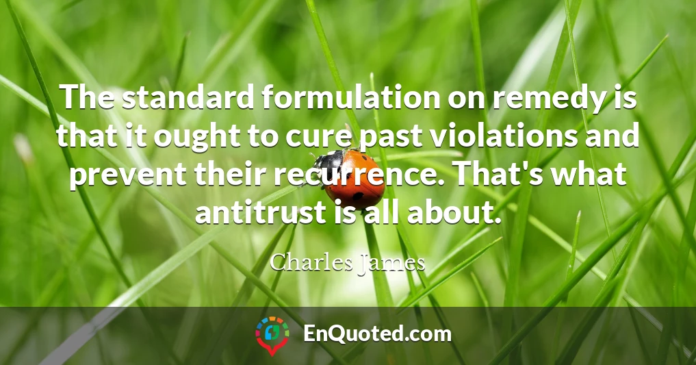 The standard formulation on remedy is that it ought to cure past violations and prevent their recurrence. That's what antitrust is all about.