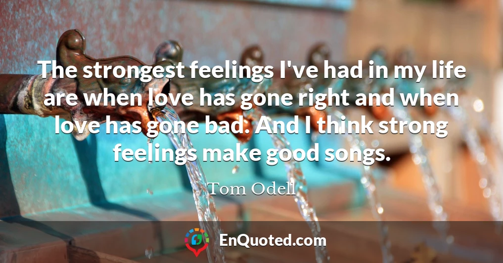 The strongest feelings I've had in my life are when love has gone right and when love has gone bad. And I think strong feelings make good songs.