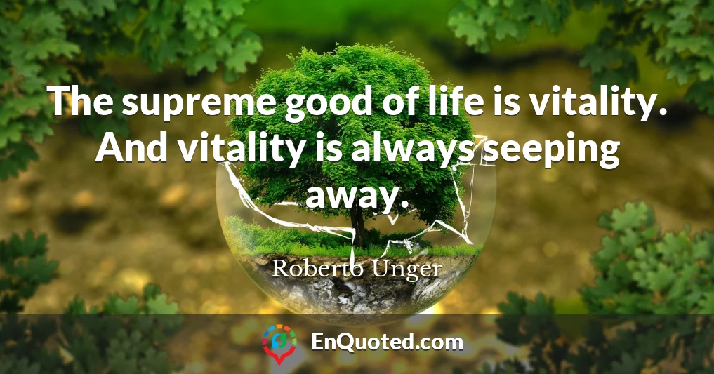 The supreme good of life is vitality. And vitality is always seeping away.