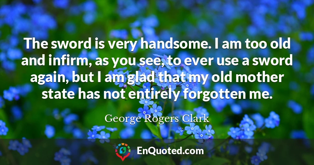 The sword is very handsome. I am too old and infirm, as you see, to ever use a sword again, but I am glad that my old mother state has not entirely forgotten me.