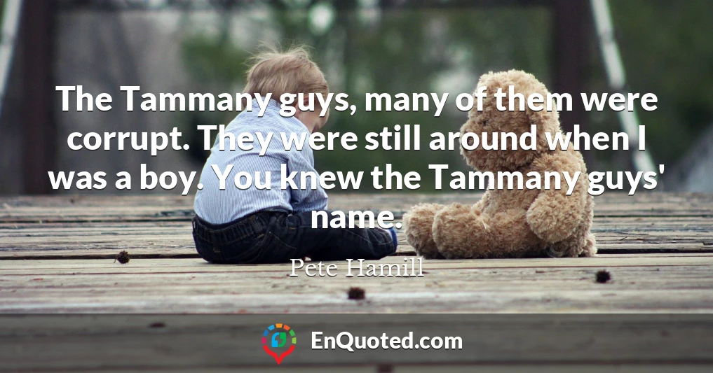 The Tammany guys, many of them were corrupt. They were still around when I was a boy. You knew the Tammany guys' name.