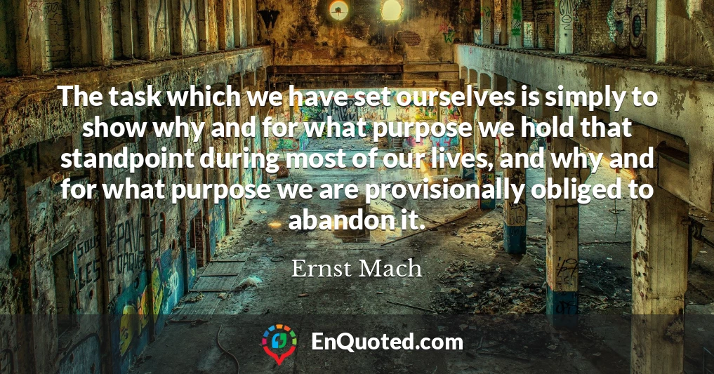 The task which we have set ourselves is simply to show why and for what purpose we hold that standpoint during most of our lives, and why and for what purpose we are provisionally obliged to abandon it.