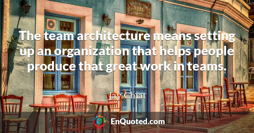 The team architecture means setting up an organization that helps people produce that great work in teams.