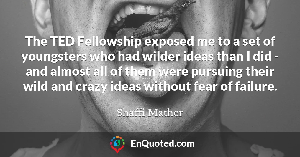 The TED Fellowship exposed me to a set of youngsters who had wilder ideas than I did - and almost all of them were pursuing their wild and crazy ideas without fear of failure.