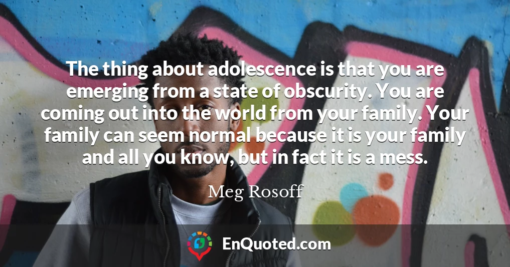 The thing about adolescence is that you are emerging from a state of obscurity. You are coming out into the world from your family. Your family can seem normal because it is your family and all you know, but in fact it is a mess.