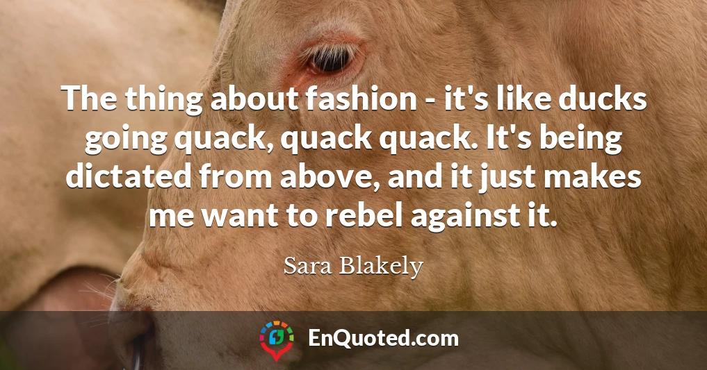 The thing about fashion - it's like ducks going quack, quack quack. It's being dictated from above, and it just makes me want to rebel against it.