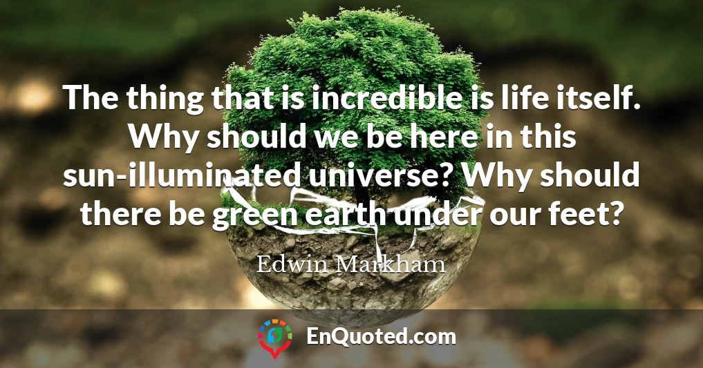 The thing that is incredible is life itself. Why should we be here in this sun-illuminated universe? Why should there be green earth under our feet?