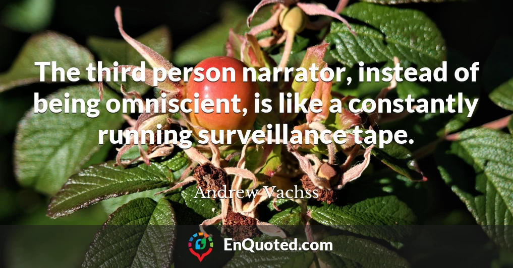 The third person narrator, instead of being omniscient, is like a constantly running surveillance tape.
