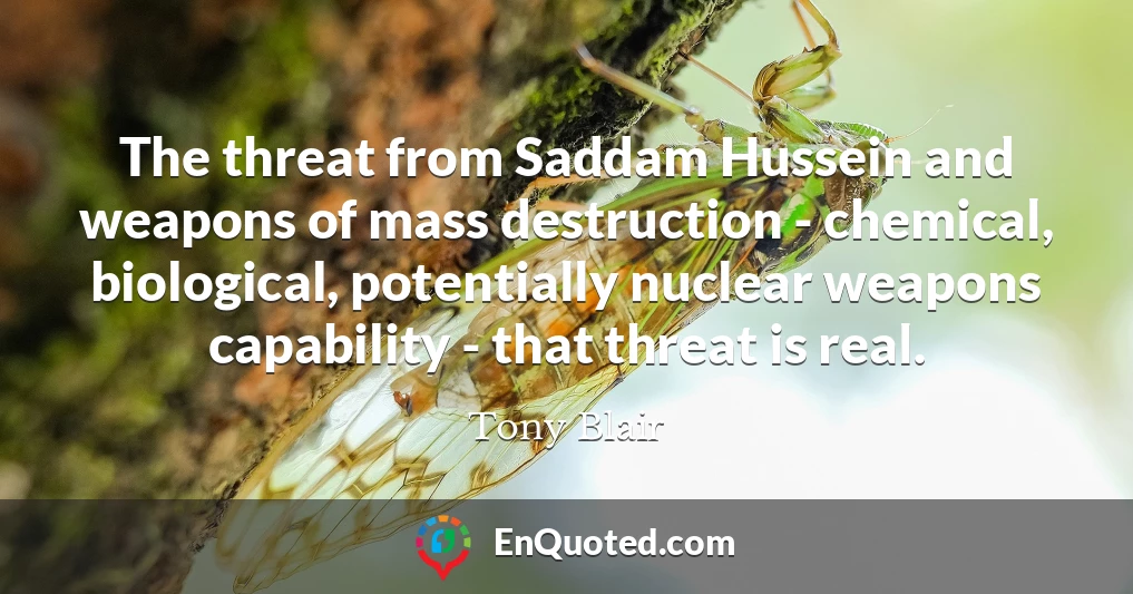 The threat from Saddam Hussein and weapons of mass destruction - chemical, biological, potentially nuclear weapons capability - that threat is real.