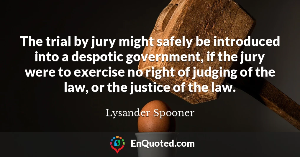 The trial by jury might safely be introduced into a despotic government, if the jury were to exercise no right of judging of the law, or the justice of the law.