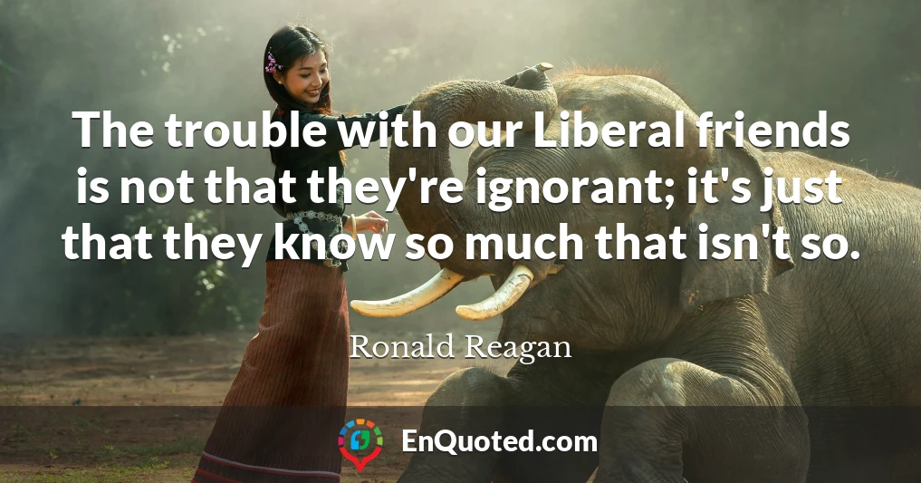 The trouble with our Liberal friends is not that they're ignorant; it's just that they know so much that isn't so.