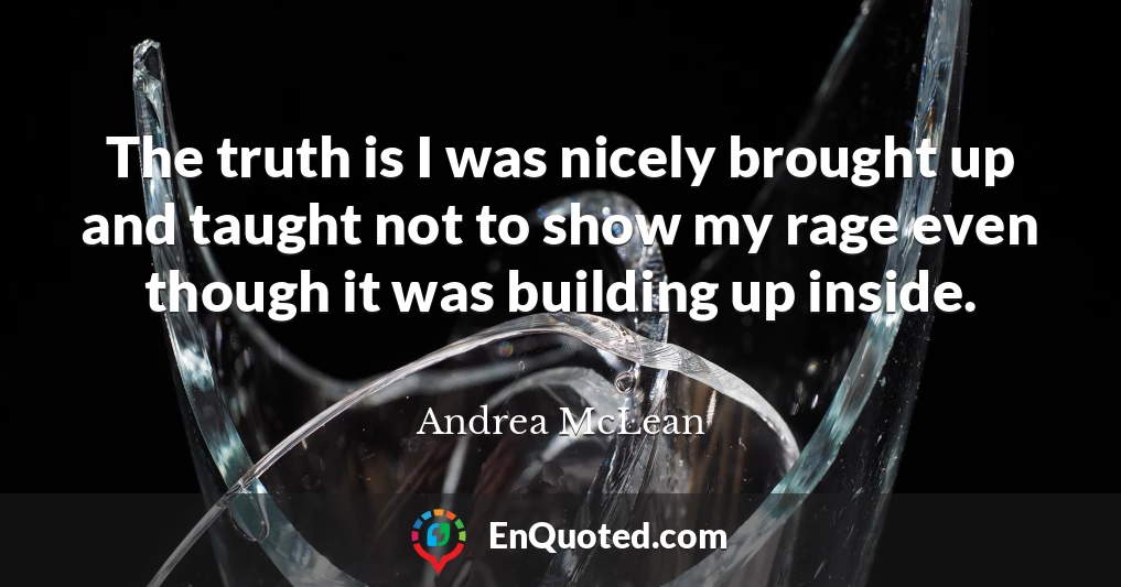 The truth is I was nicely brought up and taught not to show my rage even though it was building up inside.
