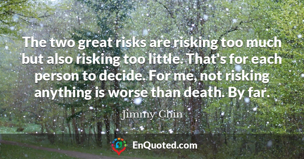 The two great risks are risking too much but also risking too little. That's for each person to decide. For me, not risking anything is worse than death. By far.