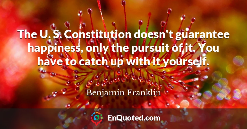 The U. S. Constitution doesn't guarantee happiness, only the pursuit of it. You have to catch up with it yourself.