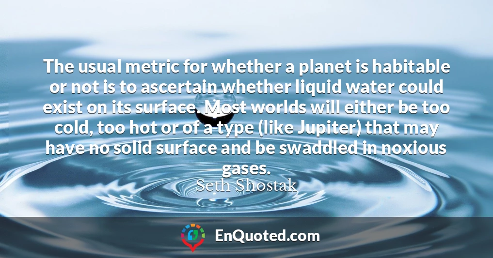 The usual metric for whether a planet is habitable or not is to ascertain whether liquid water could exist on its surface. Most worlds will either be too cold, too hot or of a type (like Jupiter) that may have no solid surface and be swaddled in noxious gases.