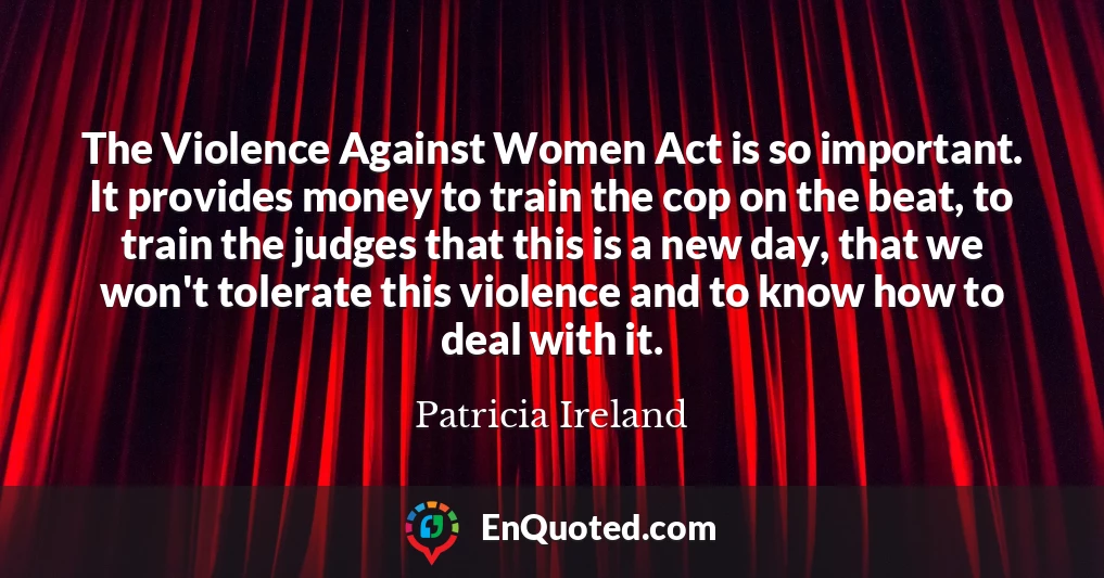 The Violence Against Women Act is so important. It provides money to train the cop on the beat, to train the judges that this is a new day, that we won't tolerate this violence and to know how to deal with it.