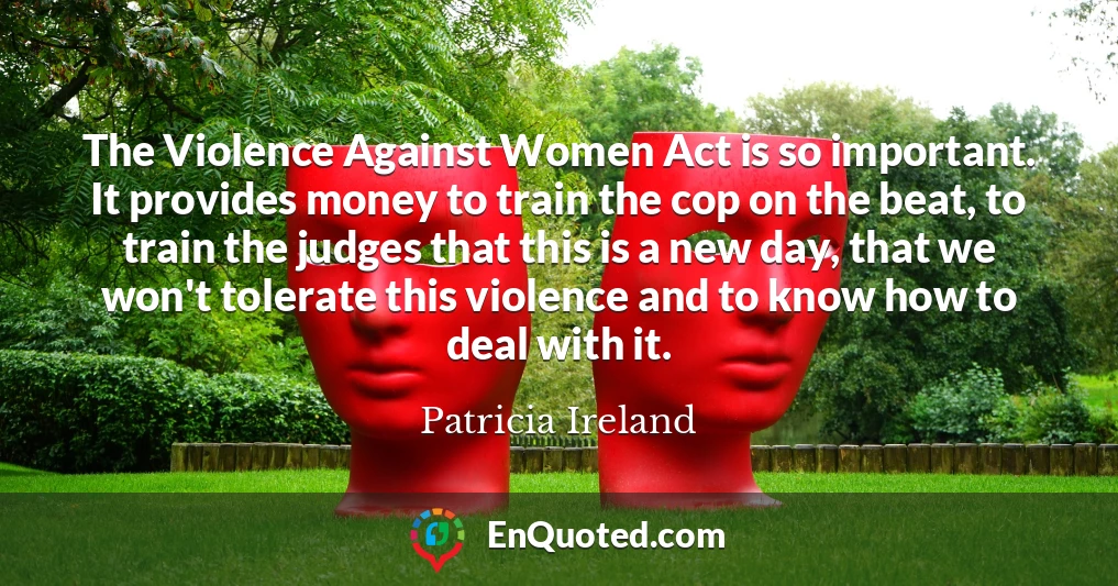 The Violence Against Women Act is so important. It provides money to train the cop on the beat, to train the judges that this is a new day, that we won't tolerate this violence and to know how to deal with it.