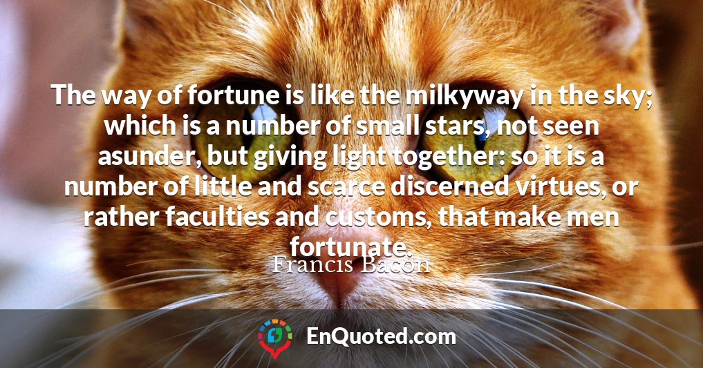 The way of fortune is like the milkyway in the sky; which is a number of small stars, not seen asunder, but giving light together: so it is a number of little and scarce discerned virtues, or rather faculties and customs, that make men fortunate.