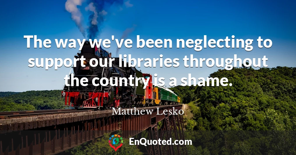 The way we've been neglecting to support our libraries throughout the country is a shame.