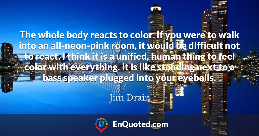 The whole body reacts to color. If you were to walk into an all-neon-pink room, it would be difficult not to react. I think it is a unified, human thing to feel color with everything. It is like standing next to a bass speaker plugged into your eyeballs.