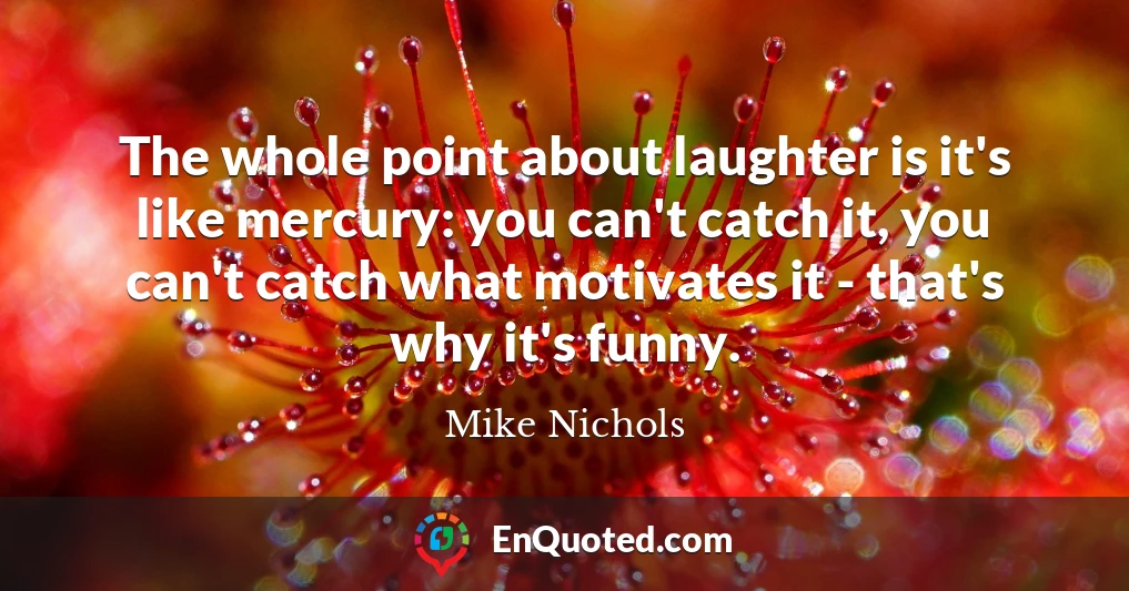 The whole point about laughter is it's like mercury: you can't catch it, you can't catch what motivates it - that's why it's funny.