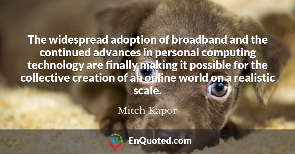 The widespread adoption of broadband and the continued advances in personal computing technology are finally making it possible for the collective creation of an online world on a realistic scale.