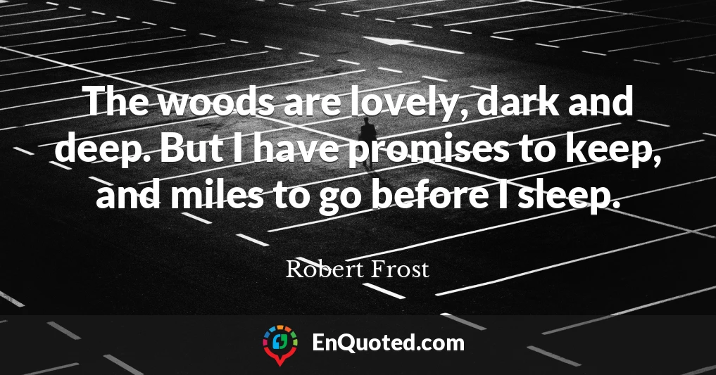 The woods are lovely, dark and deep. But I have promises to keep, and miles to go before I sleep.