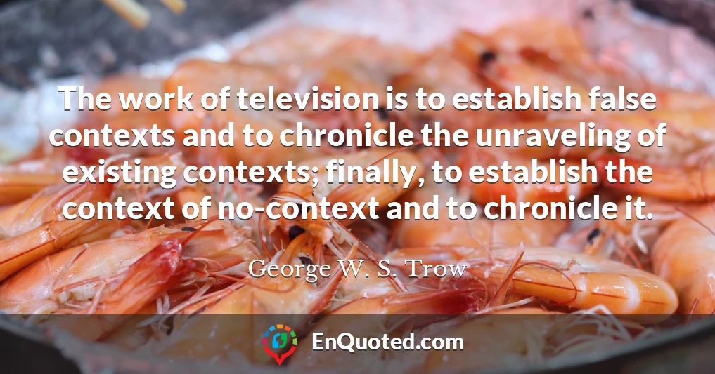 The work of television is to establish false contexts and to chronicle the unraveling of existing contexts; finally, to establish the context of no-context and to chronicle it.