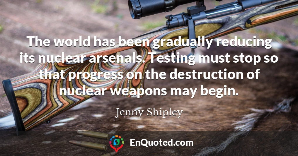 The world has been gradually reducing its nuclear arsenals. Testing must stop so that progress on the destruction of nuclear weapons may begin.