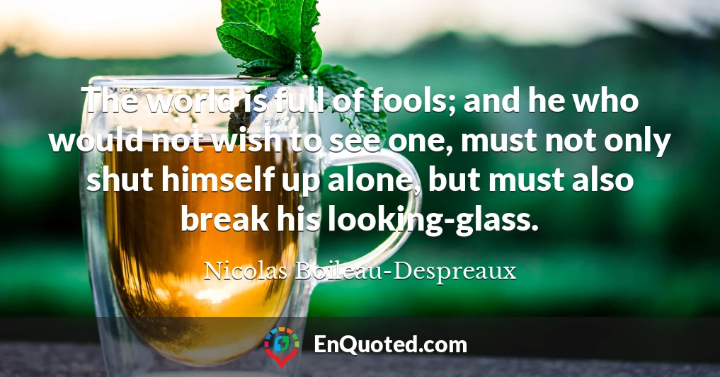 The world is full of fools; and he who would not wish to see one, must not only shut himself up alone, but must also break his looking-glass.