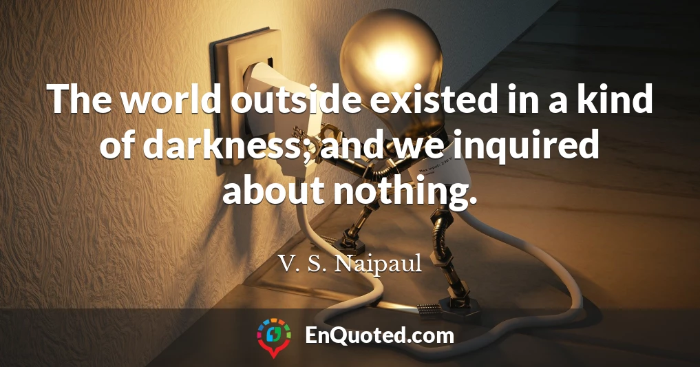 The world outside existed in a kind of darkness; and we inquired about nothing.