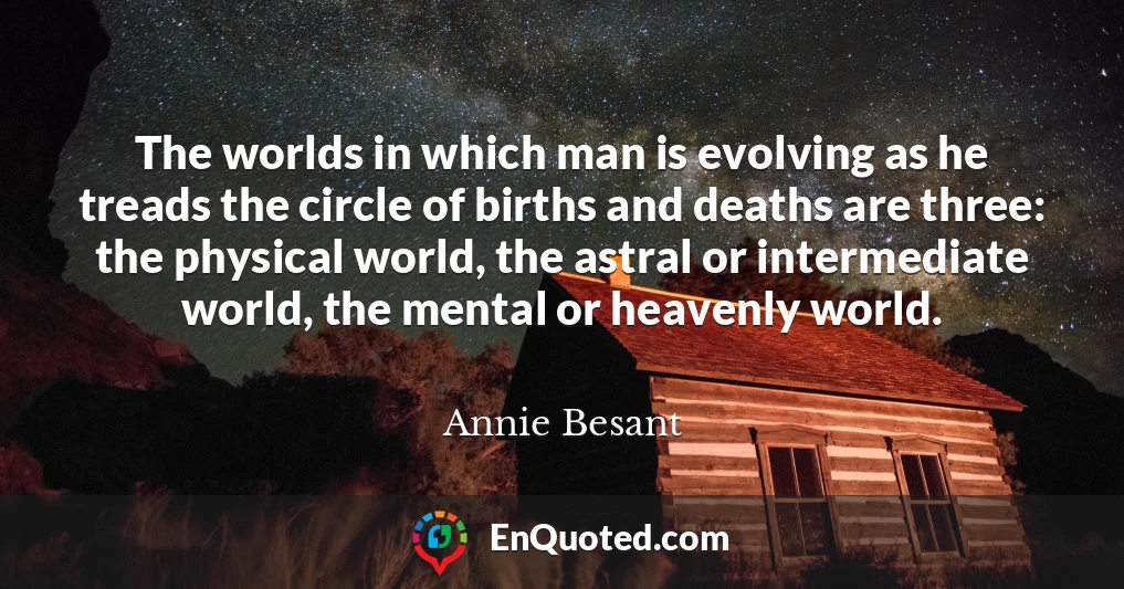 The worlds in which man is evolving as he treads the circle of births and deaths are three: the physical world, the astral or intermediate world, the mental or heavenly world.