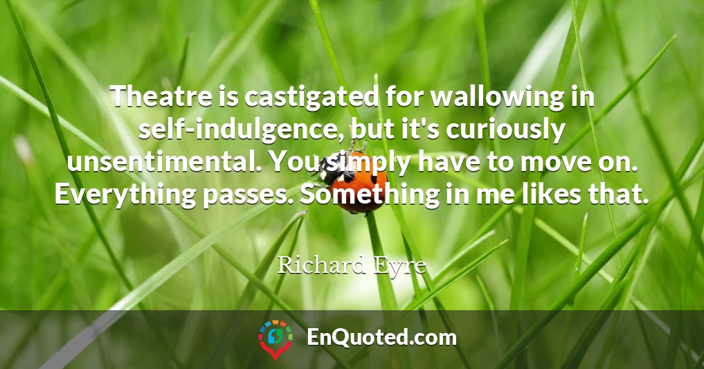 Theatre is castigated for wallowing in self-indulgence, but it's curiously unsentimental. You simply have to move on. Everything passes. Something in me likes that.