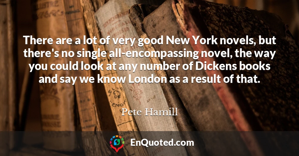 There are a lot of very good New York novels, but there's no single all-encompassing novel, the way you could look at any number of Dickens books and say we know London as a result of that.