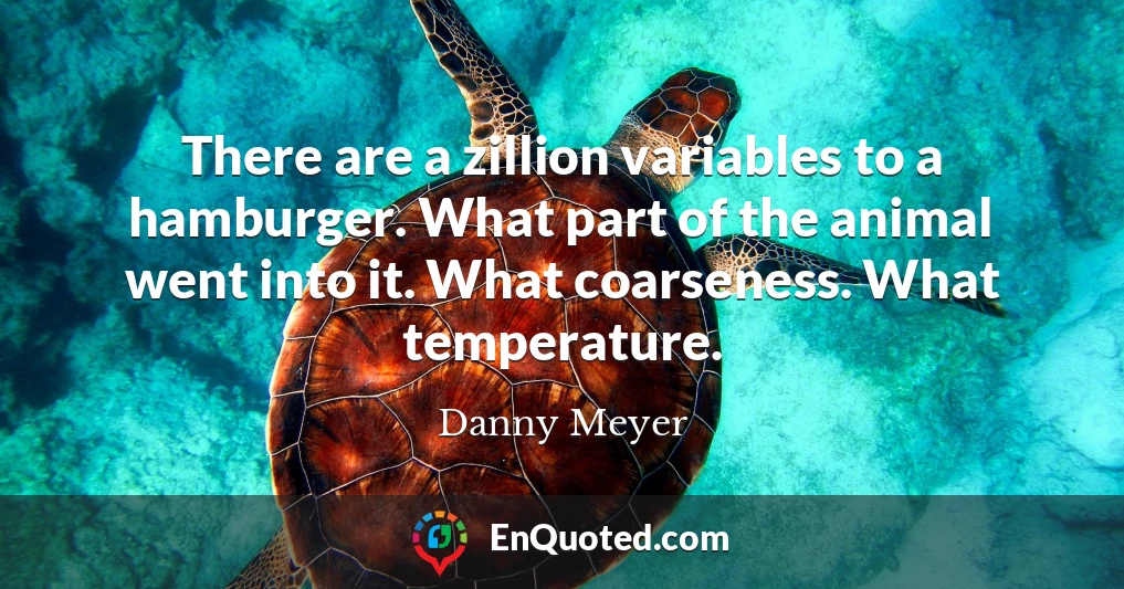 There are a zillion variables to a hamburger. What part of the animal went into it. What coarseness. What temperature.