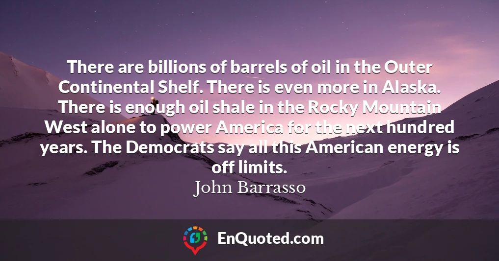 There are billions of barrels of oil in the Outer Continental Shelf. There is even more in Alaska. There is enough oil shale in the Rocky Mountain West alone to power America for the next hundred years. The Democrats say all this American energy is off limits.