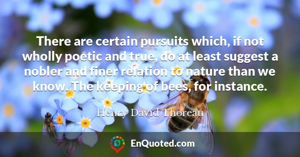 There are certain pursuits which, if not wholly poetic and true, do at least suggest a nobler and finer relation to nature than we know. The keeping of bees, for instance.