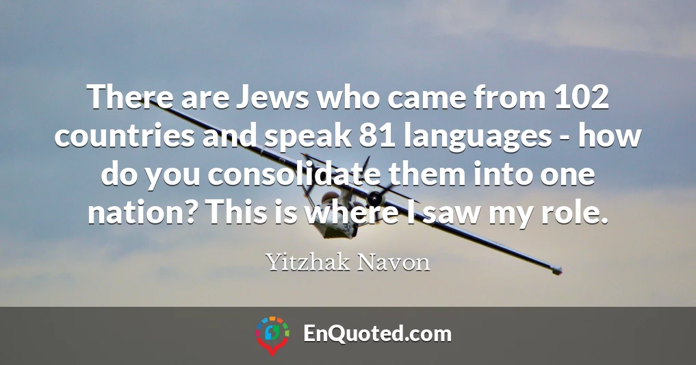 There are Jews who came from 102 countries and speak 81 languages - how do you consolidate them into one nation? This is where I saw my role.
