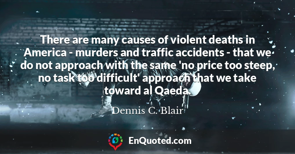 There are many causes of violent deaths in America - murders and traffic accidents - that we do not approach with the same 'no price too steep, no task too difficult' approach that we take toward al Qaeda.