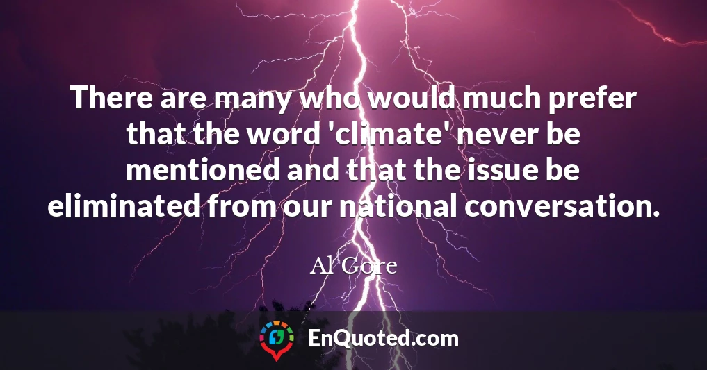 There are many who would much prefer that the word 'climate' never be mentioned and that the issue be eliminated from our national conversation.