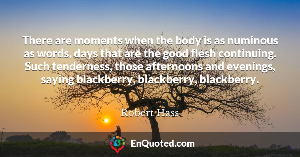 There are moments when the body is as numinous as words, days that are the good flesh continuing. Such tenderness, those afternoons and evenings, saying blackberry, blackberry, blackberry.