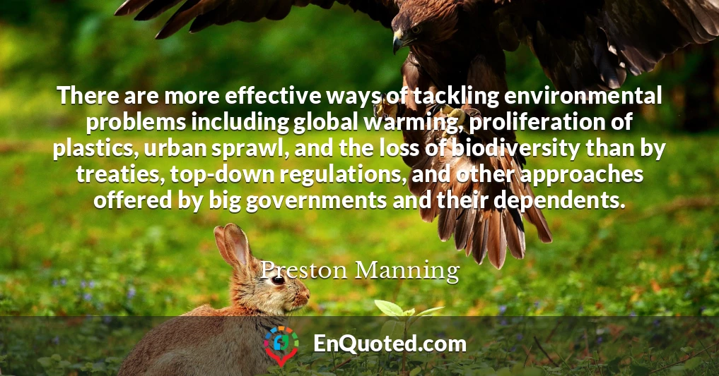 There are more effective ways of tackling environmental problems including global warming, proliferation of plastics, urban sprawl, and the loss of biodiversity than by treaties, top-down regulations, and other approaches offered by big governments and their dependents.