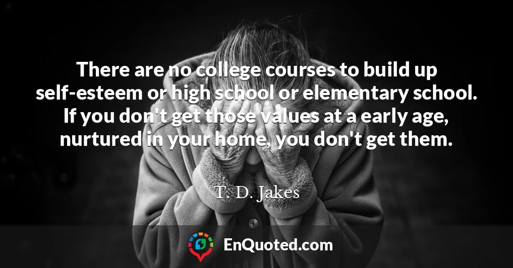 There are no college courses to build up self-esteem or high school or elementary school. If you don't get those values at a early age, nurtured in your home, you don't get them.